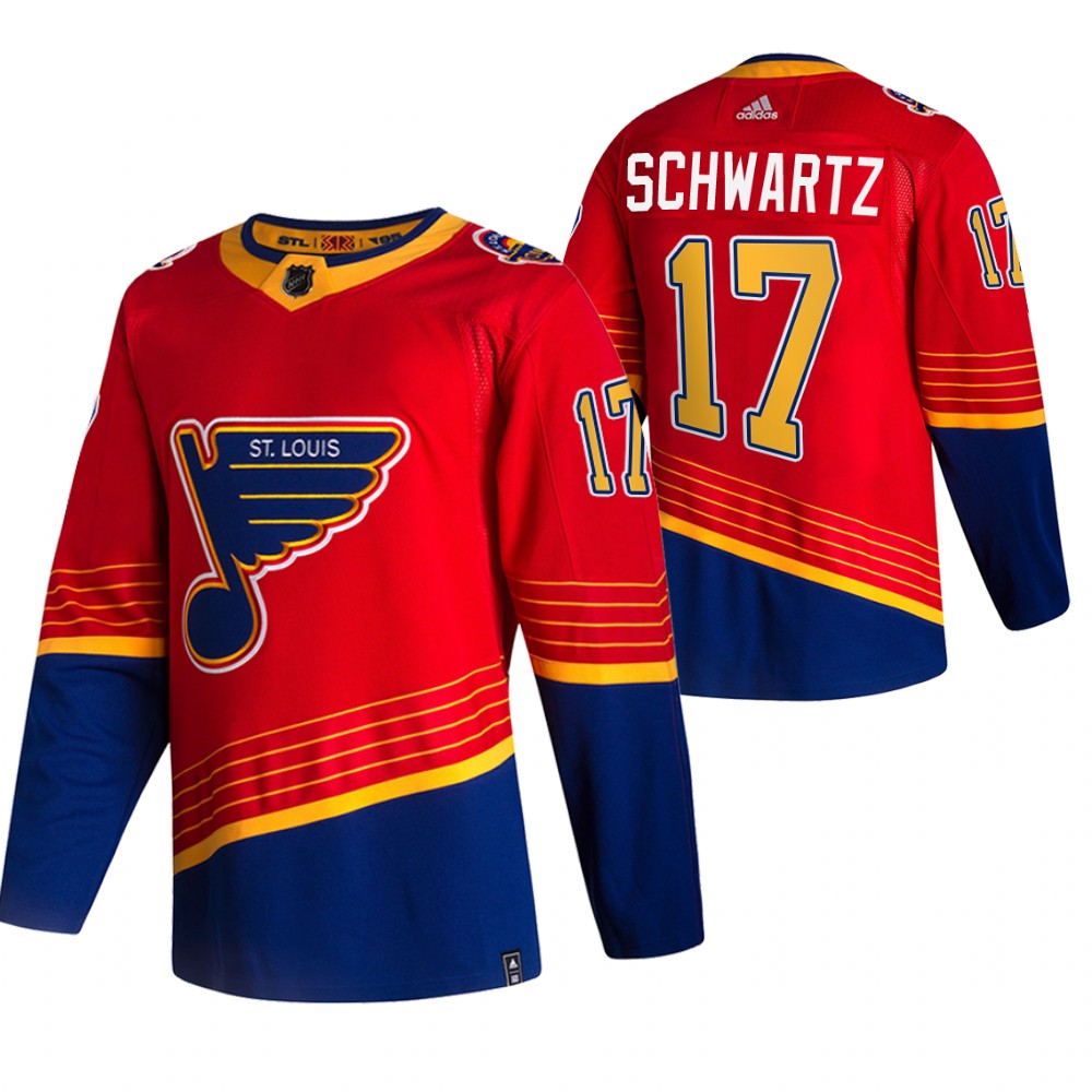 2021 Adidias St. Louis Blues 17 Jaden Schwartz Red Men Reverse Retro Alternate NHL Jersey